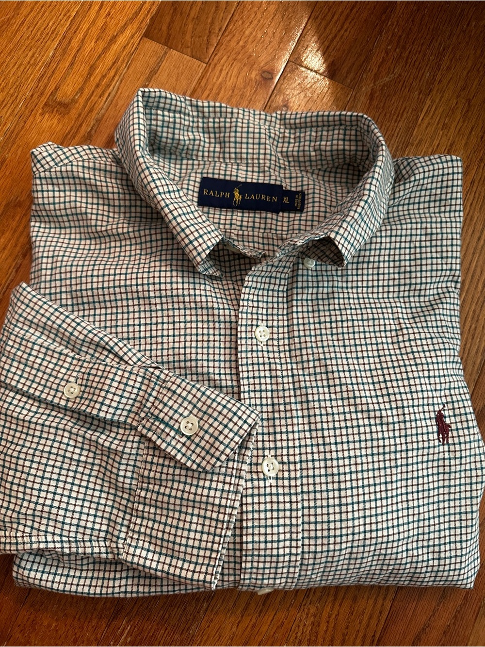 Ralph Lauren Men’s Green & White Small Check Button-Down Shirt
